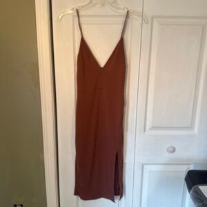 Brown Bodycon Midi Slit Dress.